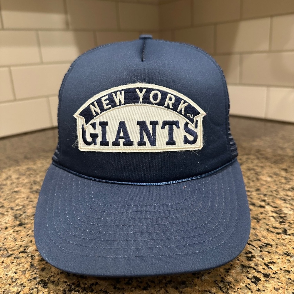 Vtg New York Giants NFL Trucker Hat Mesh Snapback Navy Blue Made in USA